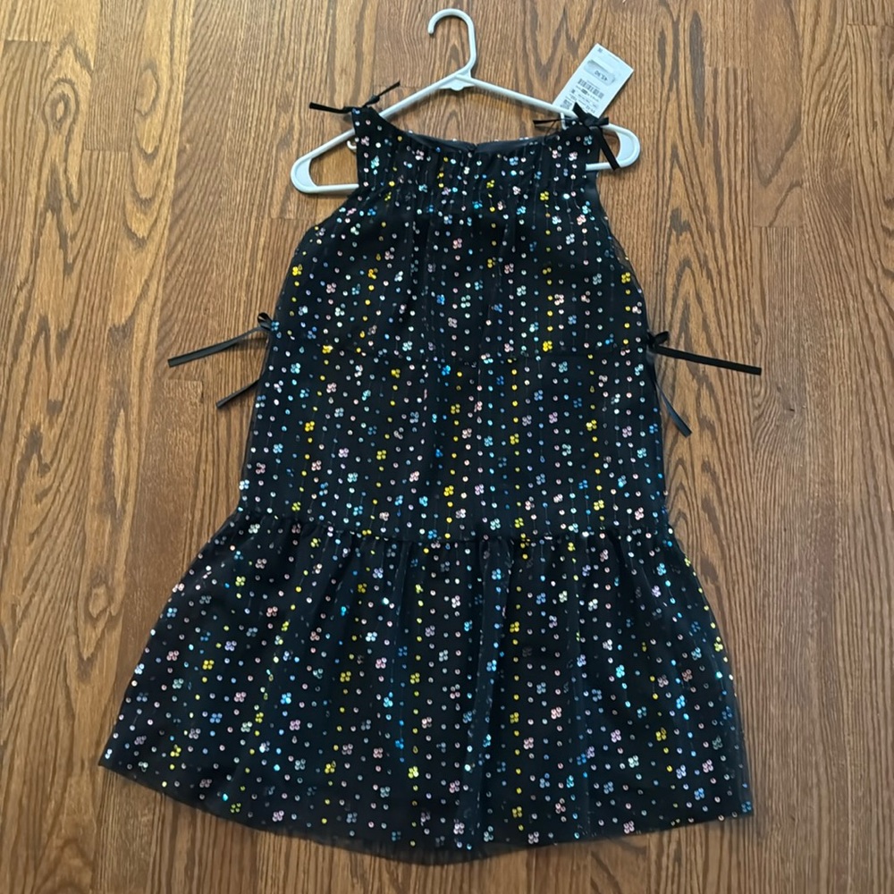 Zara girls black sequin dress with side bows. NWT